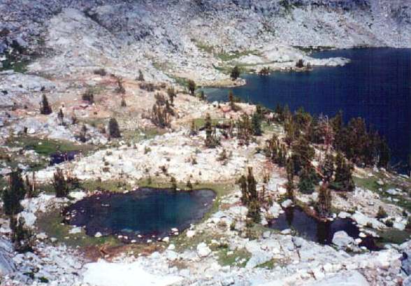 Looking down from knoll at head of Graveyard Lakes basin, north branch