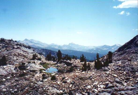 Looking from head of Graveyard basin southeast towards John Muir Wilderness south of Mono Divide