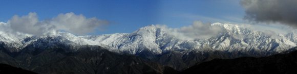 A panorama of the San Gabriel mountains shot from Glendora Mountain Road