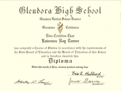 Lawrence Turner awarded Glendora High School Diploma, 1974