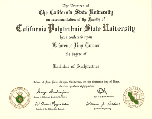 Bachelor of Architecture from California Polytechnic State University San Luis Obispo