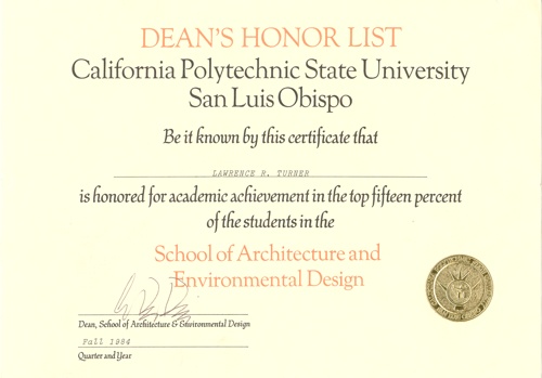 Deans Honor Roll School of Architecture and Environmental Design California Polytechnic State University San Luis Obispo