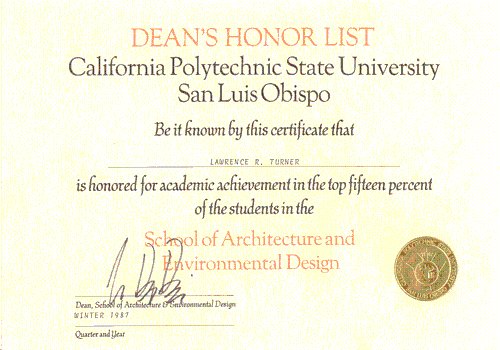 Deans Honor Roll School of Architecture and Environmental Design California Polytechnic State University San Luis Obispo